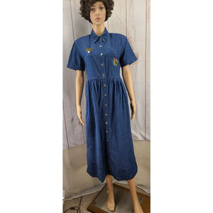 Olivia Rose Embroidered "Lipsticks" Cotton Blue Jean Denim Shirt Dress Size 8M